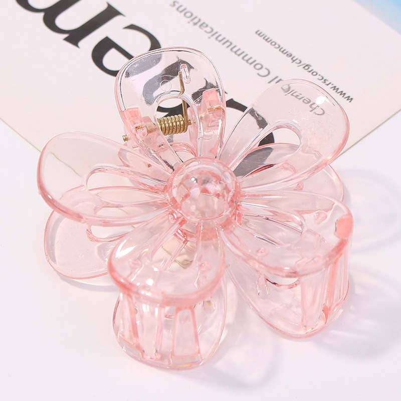 Flower Hair Claw: Transparent pink