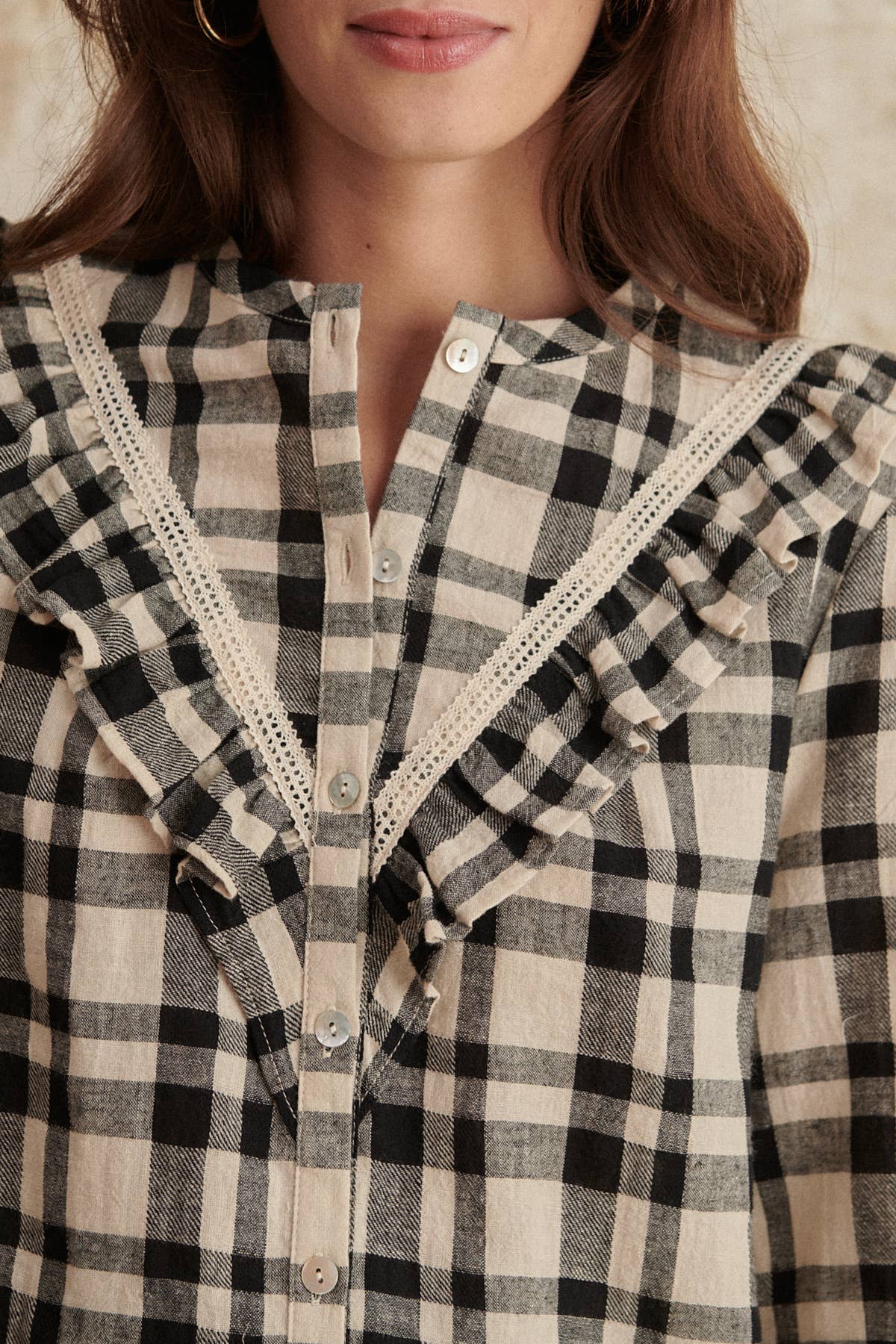 Long Sleeve Checkered Blouse