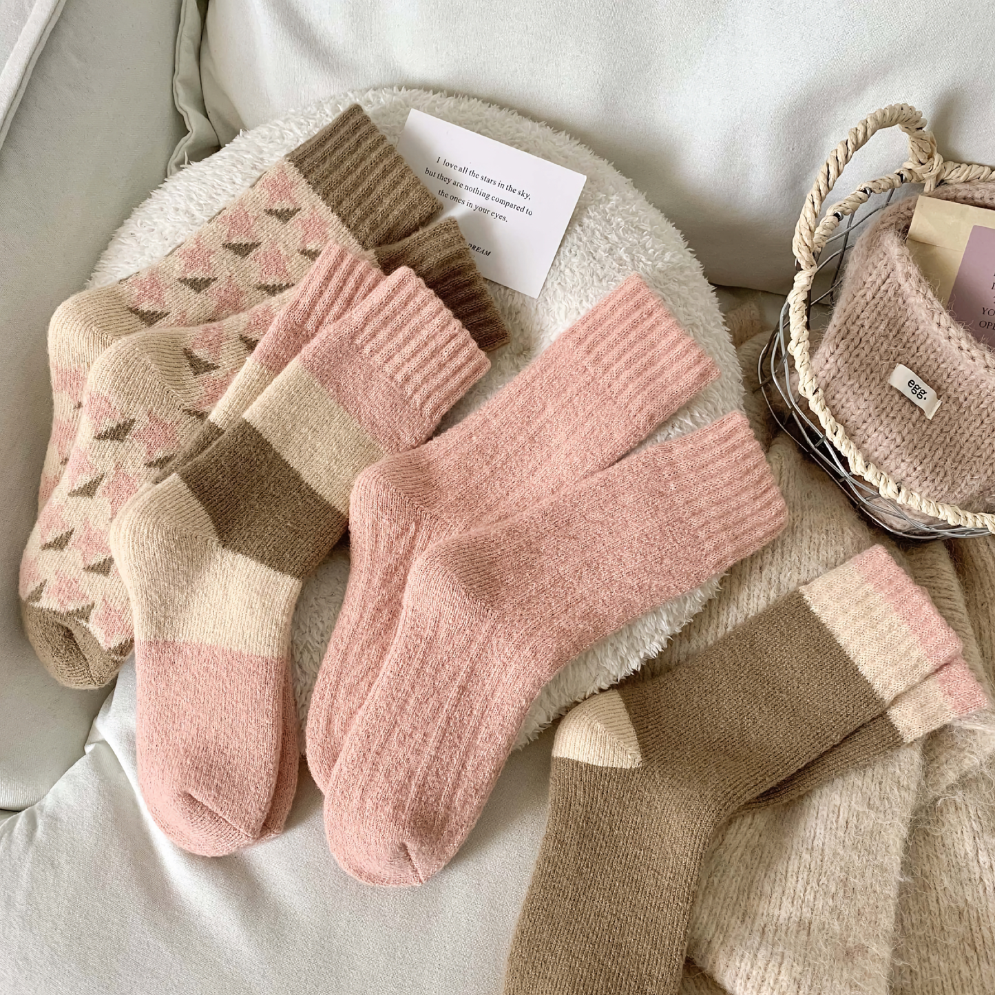 Thick Wool Socks- Pink