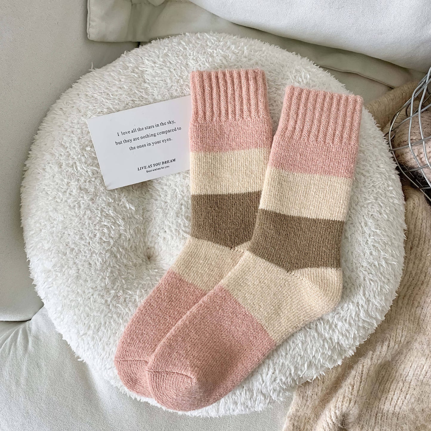 Thick Wool Socks- Pink