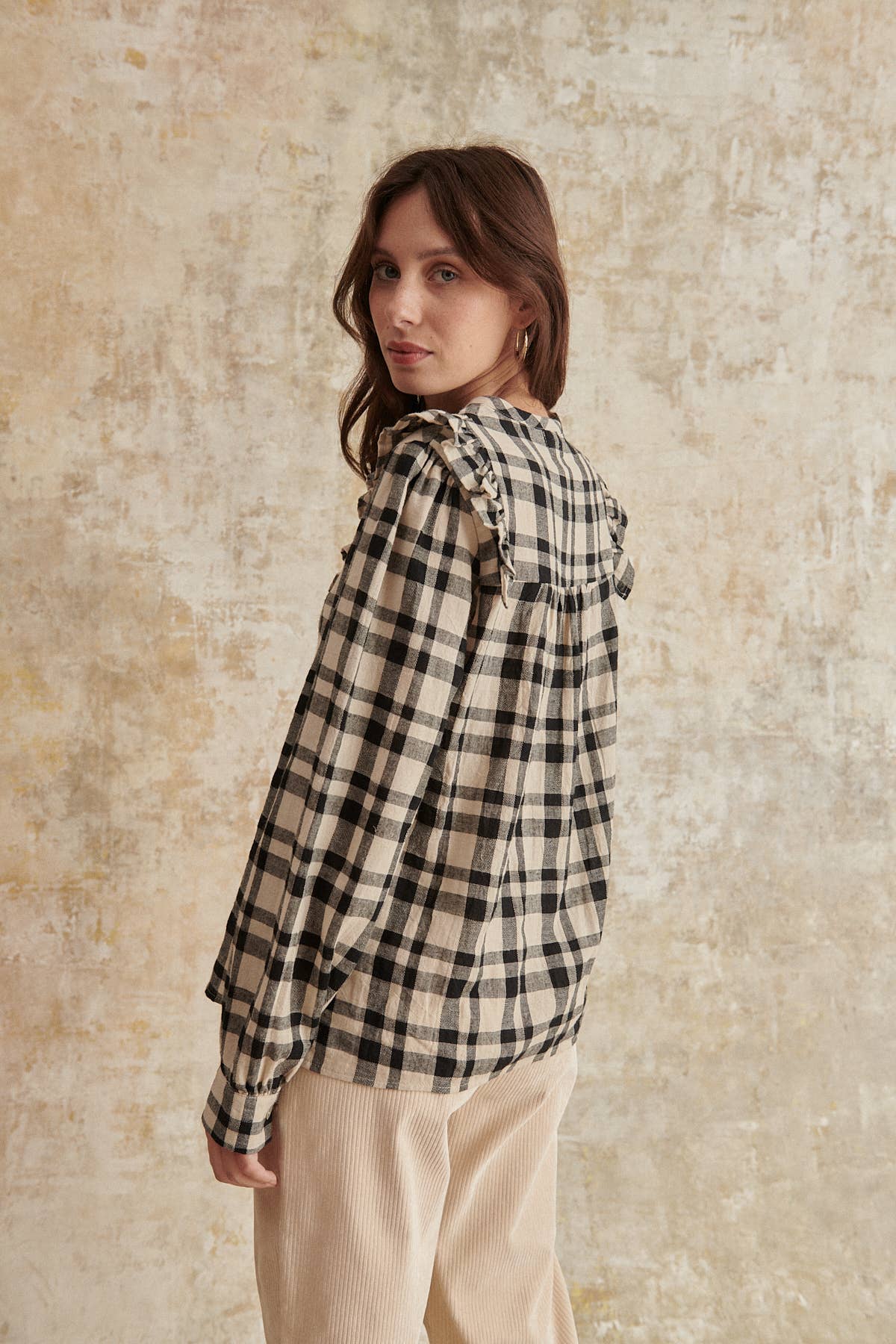 Long Sleeve Checkered Blouse