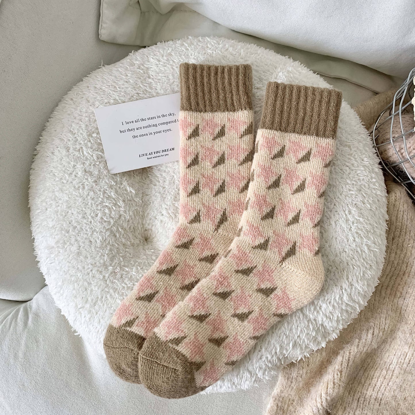 Thick Wool Socks- Pink